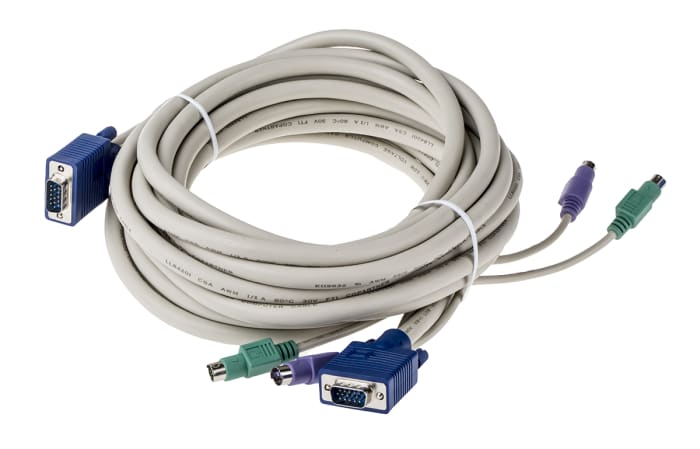 RS PRO Male PS/2 x 2; VGA to Male PS/2 x 2; VGA KVM Cable