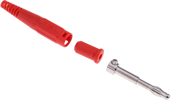Staubli Red Male Banana Plug, 4 mm Connector, Screw Termination, 32A, 30 V, 60V dc, Nickel Plating