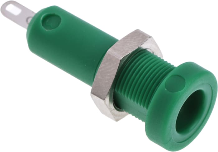 Staubli Green Female Banana Socket, 4 mm Connector, Solder Termination, 25A, 30 V, 60V dc, Nickel Plating