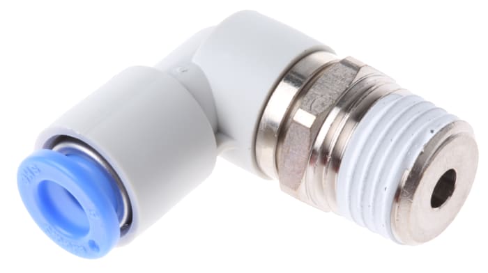 SMC KSL Series Elbow Threaded Adaptor, R 1/4 Male to Push In 6 mm, Threaded-to-Tube Connection Style