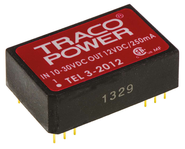 TRACOPOWER TEL 3 DC-DC Converter, 12V dc/ 250mA Output, 10 → 30 V dc Input, 3W, Through Hole, +85°C Max Temp
