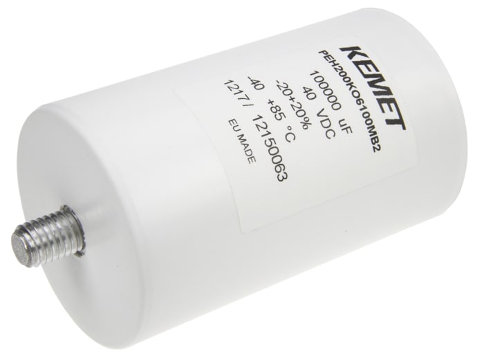 KEMET 0.1F Aluminium Electrolytic Capacitor 40V dc, Stud Mount - PEH200KO6100MB2