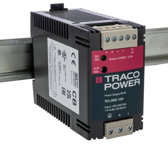 TRACOPOWER TCL Switched Mode DIN Rail Power Supply, 85 → 264 V ac / 85 → 375V dc ac, dc Input, 24V dc dc