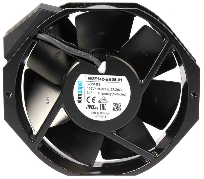 ebm-papst W2E142 Series Axial Fan, 115 V ac, AC Operation, 330m³/h, 27 → 28W, 235mA Max, 172 x 150 x 38mm