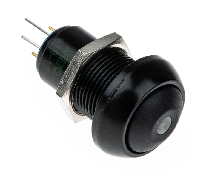 APEM Illuminated Miniature Push Button Switch, Latching, Panel Mount, 13.6mm Cutout, SPST, Green LED, 12/48/72V dc, IP67