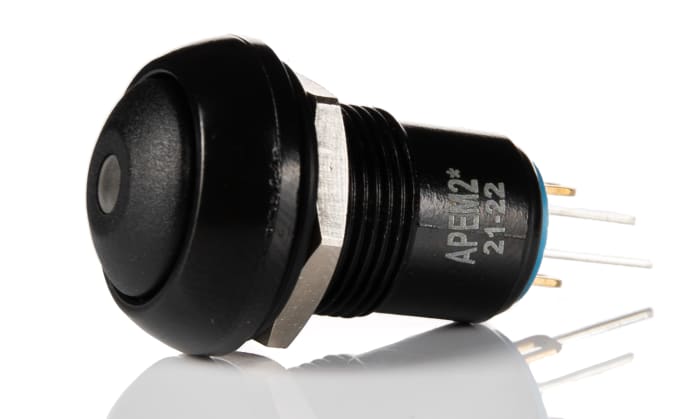 APEM Illuminated Miniature Push Button Switch, Latching, Panel Mount, 13.6mm Cutout, SPST, Yellow LED, 12/48/72V dc,