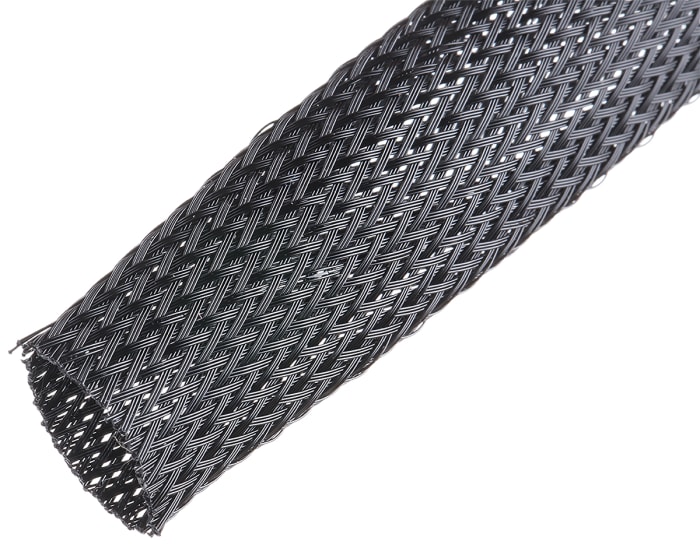 SES Sterling Expandable Braided PET Black Cable Sleeve, 19mm Diameter, 25m Length