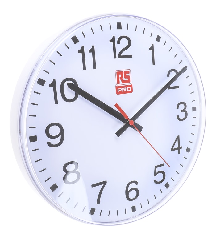 Reloj  de pared blanco RS PRO, Ø 300mm , suministrado con 1 pila AA