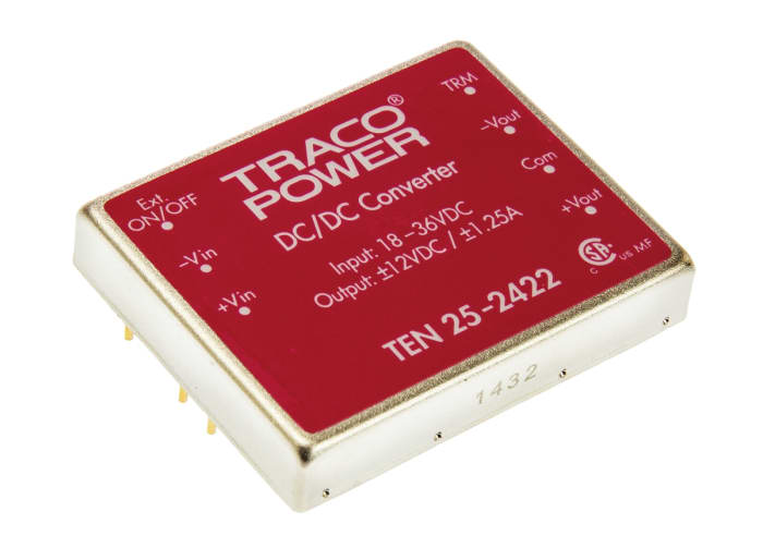 TRACOPOWER TEN 25 DC-DC Converter, ±12V dc/ ±1.25A Output, 18 → 36 V dc Input, 25W, Through Hole, +85°C Max Temp