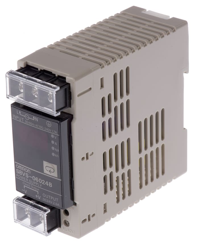 Omron S8VS Switched Mode DIN Rail Power Supply, 85 → 264V ac ac Input, 24V dc dc Output, 2.5A Output, 60W