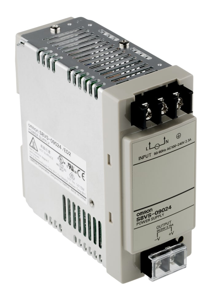 Omron S8VS Switched Mode DIN Rail Power Supply, 85 → 264V ac ac Input, 24V dc dc Output, 3.75A Output, 90W