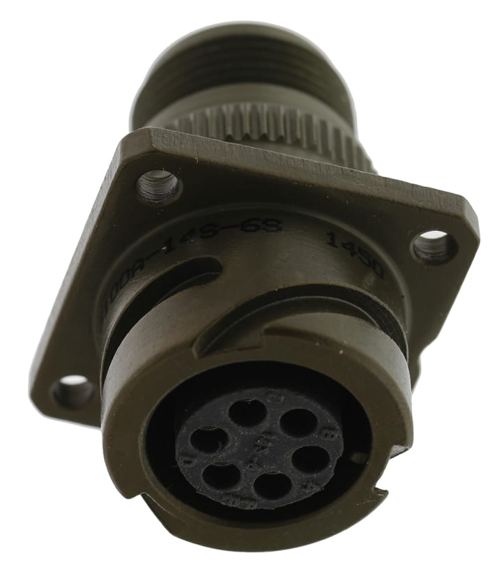 Amphenol Limited, 97B, Brass 6 Way Wall Mount MIL Spec Circular Connector Receptacle, Socket Contacts,Shell Size 14S,