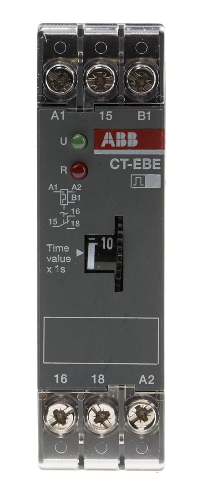 ABB 1SVR Series DIN Rail Mount Timer Relay, 200 → 240 V ac, 24V ac/dc, 1-Contact, 0.1 → 10s, 1-Function,