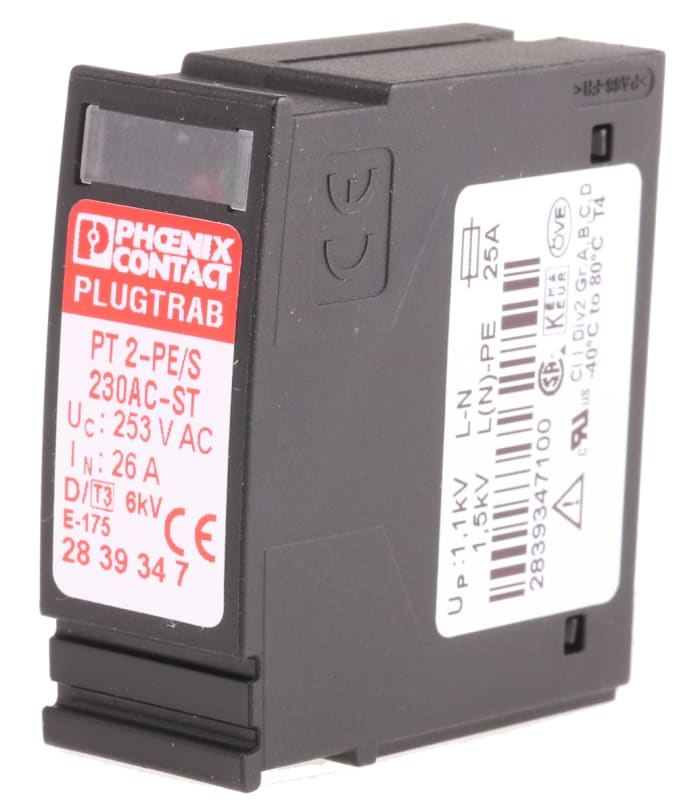 Phoenix Contact, PT Surge Suppressor Unit 253 V ac Maximum Voltage Rating 10kA Maximum Surge Current Protective Plug