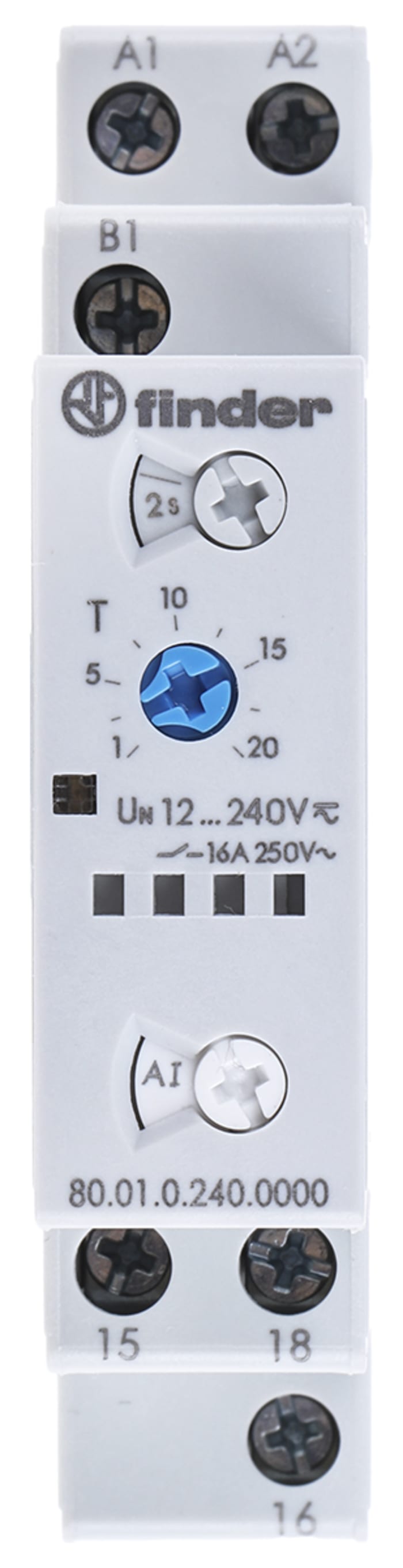 Finder 80 Series Series DIN Rail Mount Timer Relay, 12 → 240V ac/dc, 1-Contact, 0.1 → 20 min, 0.1