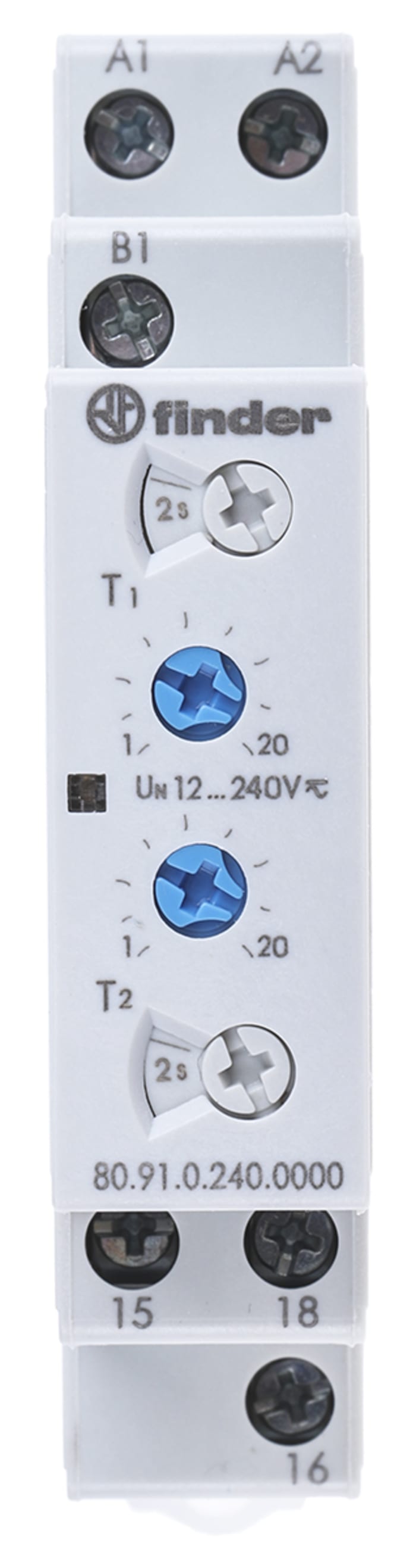 Finder 80 Series Series DIN Rail Mount Timer Relay, 12 → 240V ac/dc, 1-Contact, 0.1 → 20 s, 0.1 →