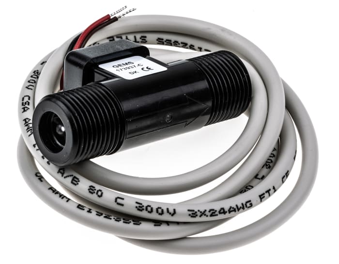 Gems Sensors FT-110 Series Turbine Flow Sensor for Liquid, 1 L/min Min, 10 L/min Max