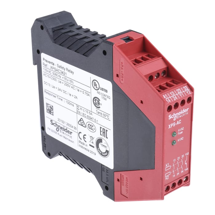 Schneider Electric Preventa XPS AC Emniyet Rölesi, 3 Emniyet Kontağı, 1 Yardımcı Kontak, 115 V ac
