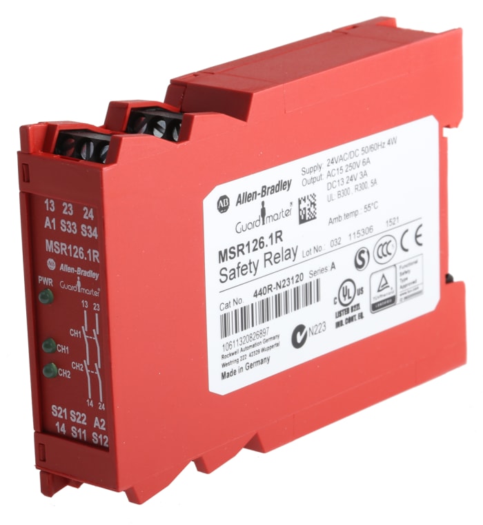 Allen Bradley Guardmaster MSR, Minotaur 440R / MSR126.1R Safety Monitoring Safety Relay, 24V ac/dc, Dual-Channel, 2