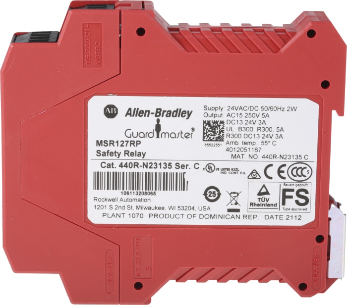 440R-N23135 Allen Bradley | Allen Bradley 440R / MSR127RP Safety Relay, 24V ac/dc, Single Channel, 3 Safety Contacts | 447-5717 | RS Components 440R-N23135 Allen Bradley | Allen Bradley 440R / MSR127RP Safety Relay, 24V ac/dc, Single Channel, 3 Safety Contacts | 447-5717 | RS Components