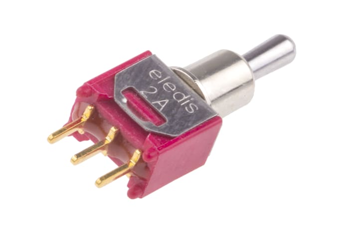 Toggle Switch / Toggle Anahtar, Tek Kutuplu Çift Atımlı (SPDT), 20 V'de 400 mA, PCB'ye Monte, Açık-Kapalı-Açık
