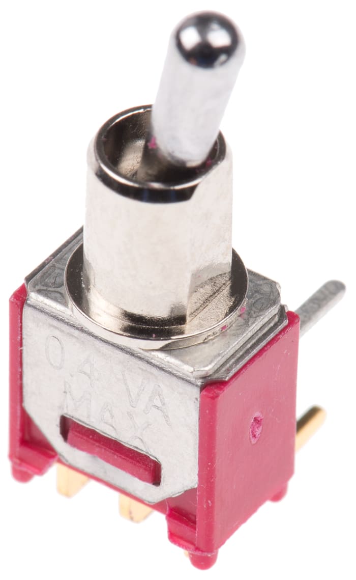 Toggle Switch / Toggle Anahtar, Tek Kutuplu Çift Atımlı (SPDT), 20 V'de 400 mA, PCB'ye Monte, Mandallama