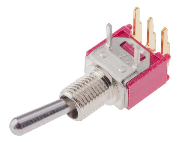 Toggle Switch / Toggle Anahtar, Tek Kutuplu Çift Atımlı (SPDT), 20 V'de 400 mA, PCB'ye Monte, Mandallama
