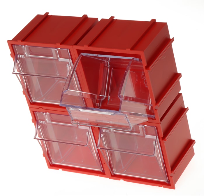 Unité de stockage 4 tiroirs RS PRO en Plastique, 77mm x 75mm x 65mm