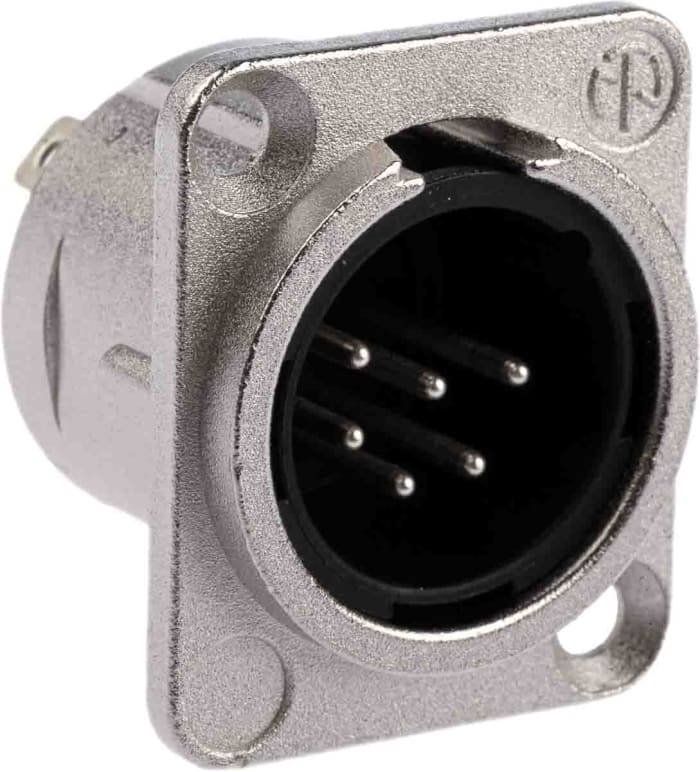Neutrik Panel Mount XLR Connector, Male, 50 V, 6 Way, Silver over Nickel Plating