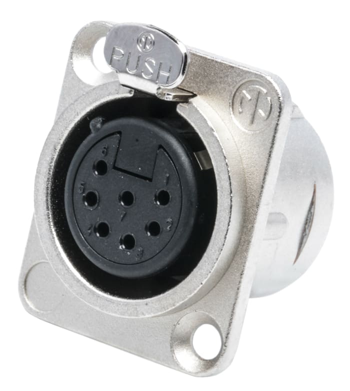 Neutrik Panel Mount XLR Connector, Female, 50 V, 7 Way, Silver over Nickel Plating