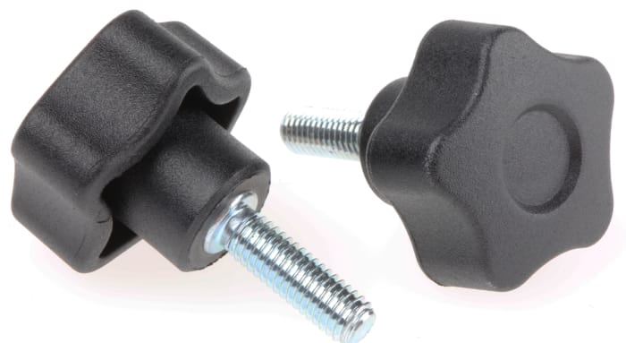 Elesa 69822 Black Multiple Lobes Clamping Knob, M5, Threaded Stud