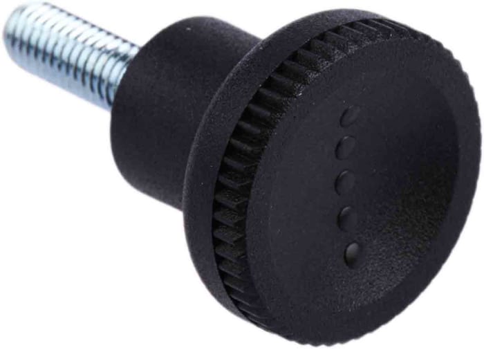 RS PRO Black Knurled Clamping Knob, M5, Threaded Stud