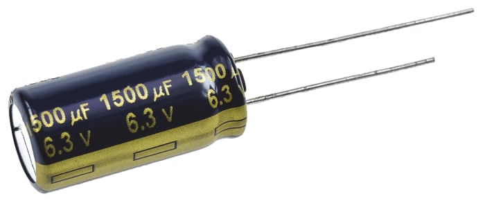 Panasonic 1500μF Aluminium Electrolytic Capacitor 6.3V dc, Radial, Through Hole - EEUFC0J152