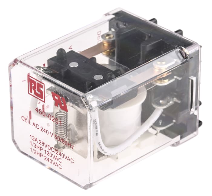 Relé de potencia sin enclavamiento RS PRO de 2 polos, DPDT, bobina 240V ac, 12A, Montaje en PCB
