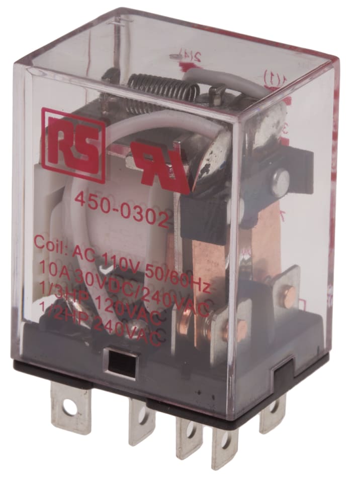 RS PRO Plug In Power Relay, 110V ac Coil, 10A Switching Current, DPDT