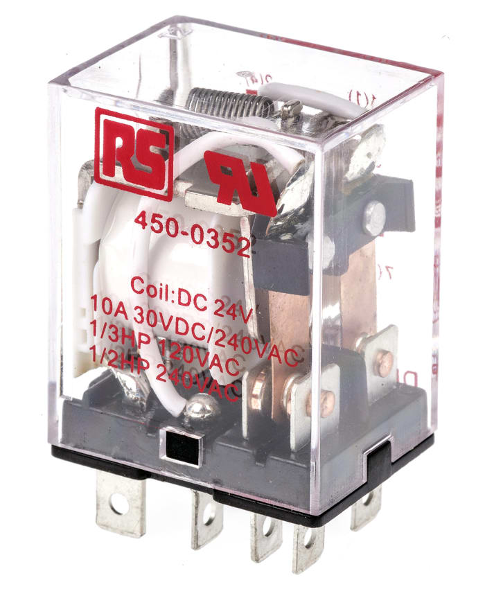 Relé de potencia sin enclavamiento RS PRO de 2 polos, DPDT, bobina 24V dc, 10A, enchufable