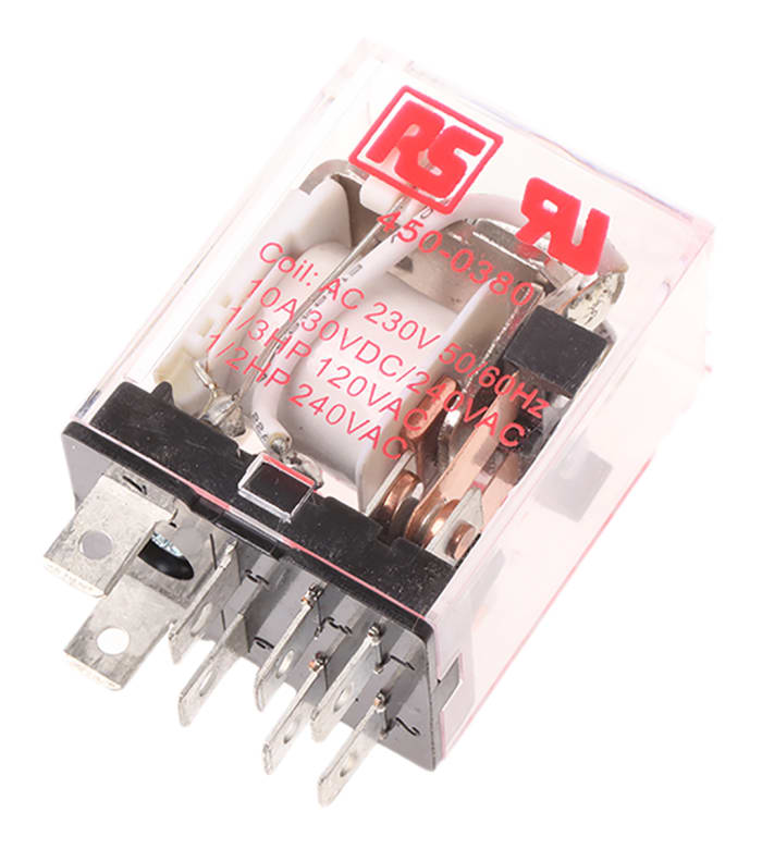 Relé de potencia sin enclavamiento RS PRO de 2 polos, DPDT, bobina 230V ac, 10A, enchufable