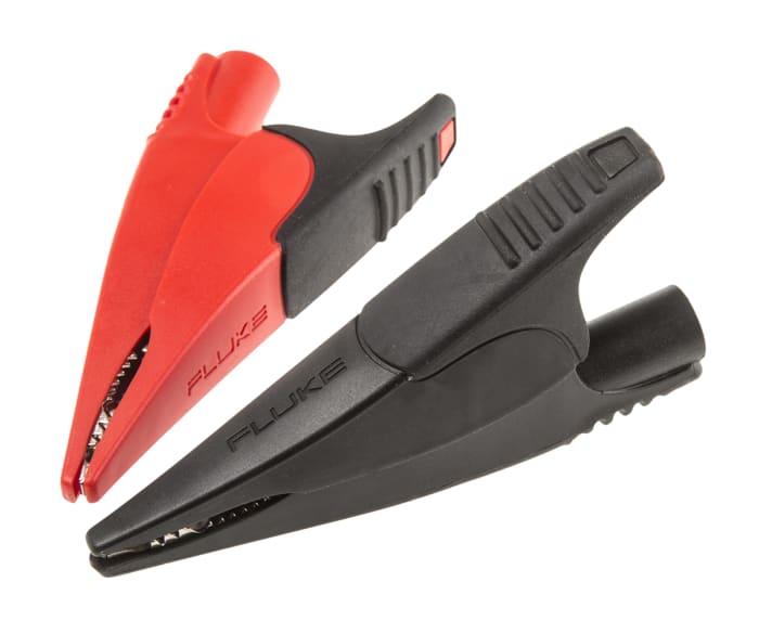Fluke Crocodile Clip Alligator Clip Connection, Nickel-Plated Steel Contact, 10A, Black, Red