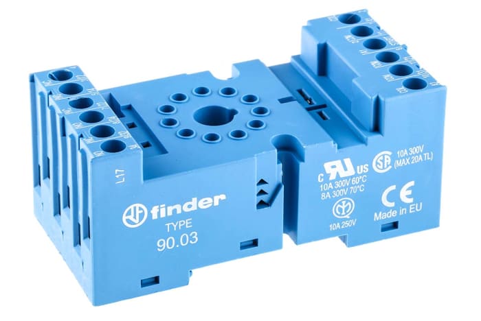 Zócalo de relé Finder 90 para 60.13 Series Relay de 11 contactos, 10A máx., para carril DIN