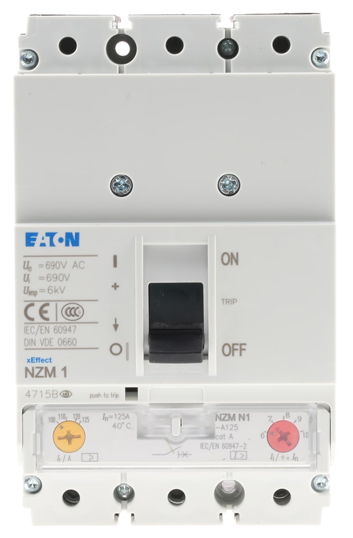 Disjoncteur Eaton xEnergy 3 pôles, 125A, pouvoir de coupure 50 kA, montage fixe