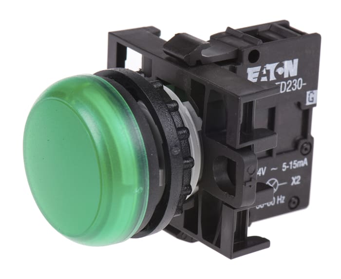 Eaton, RMQ Titan M22, Flush Mount, Rear, Surface Mount Green LED Pilot Light, 22mm Cutout, IP69K, Round, 85 →