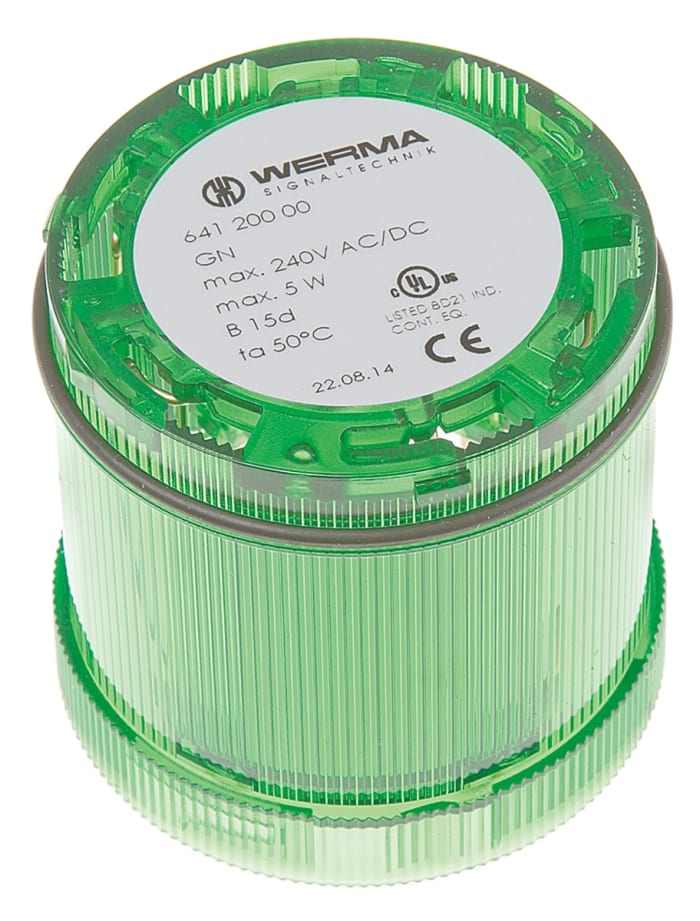 Werma 641 Series Green Steady Effect Beacon Unit, 12 → 230 V ac/dc, Filament Bulb, AC, DC, IP65