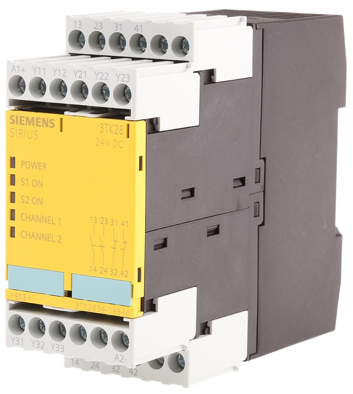 Relais de sécurité Siemens 3TK28, 24V c.c., 2 canaux, 4 contacts de sécurité