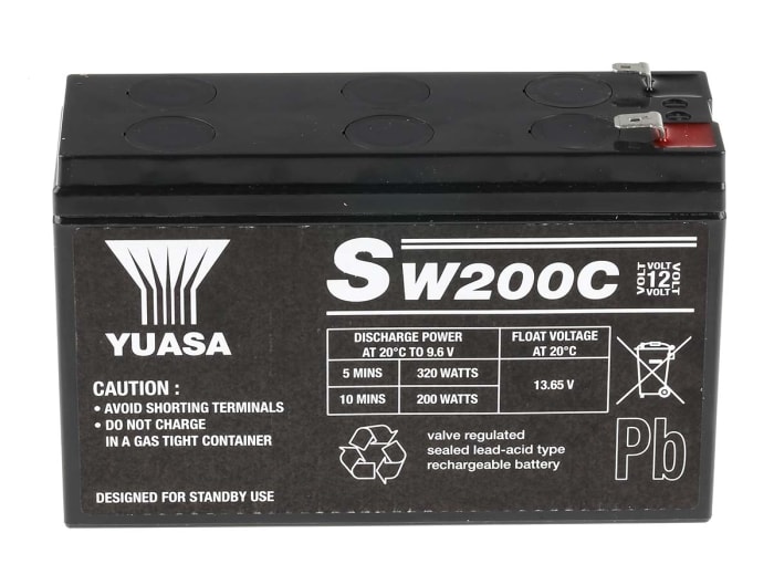 Yuasa 12V Faston 4.8mm/6.35mm Sealed Lead Acid Battery, 6.5Ah