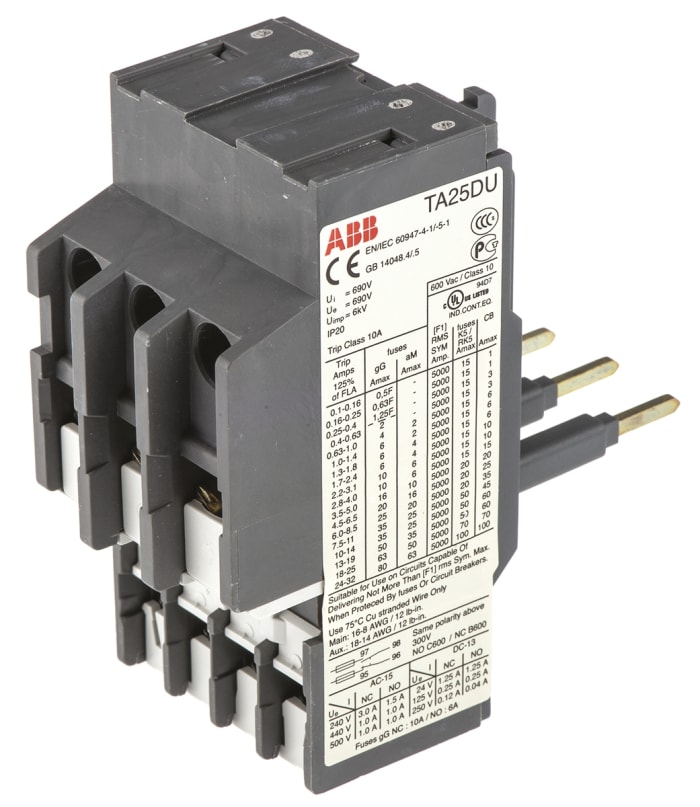 ABB TA25 Thermal Overload Relay 1NO + 1NC, 13 → 19 A F.L.C, 19 A Contact Rating, 2.3 W, 3P, A Line