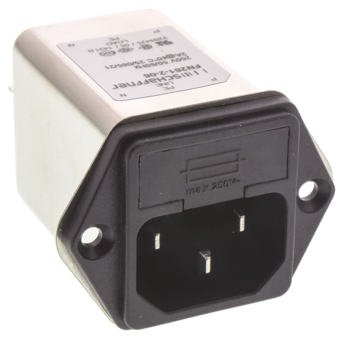Filtr IEC, Samec IEC/EN 60939, Montáž na panel 5 x 20mm, Faston, 2A, 250 V AC, 0 → 400Hz