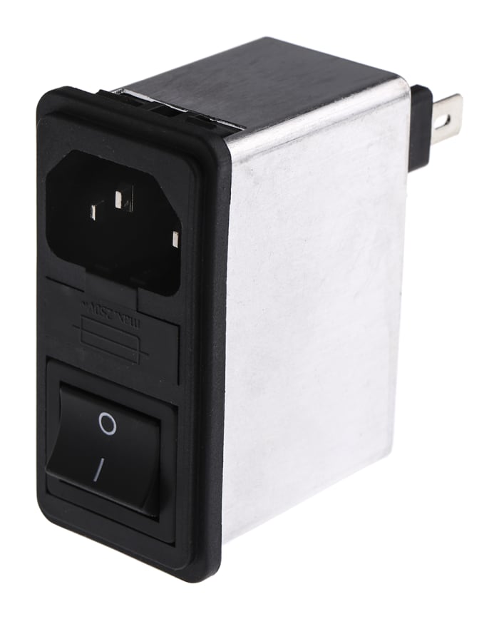 Schaffner,4A,250 V ac Male Snap-In IEC Filter 2 Pole FN285-4-06,Faston 1 Fuse