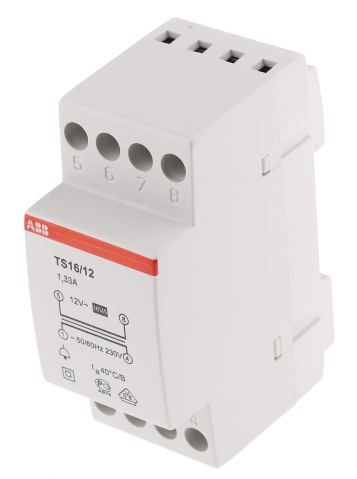 ABB 16VA DIN Rail Transformer, 230V ac Primary, 12V ac Secondary