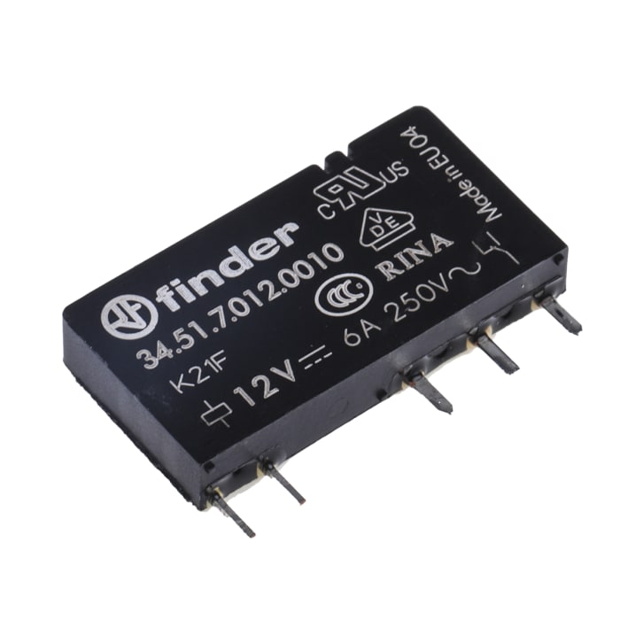 Finder PCB Mount Relay, 12V dc Coil, 6A Switching Current, SPDT