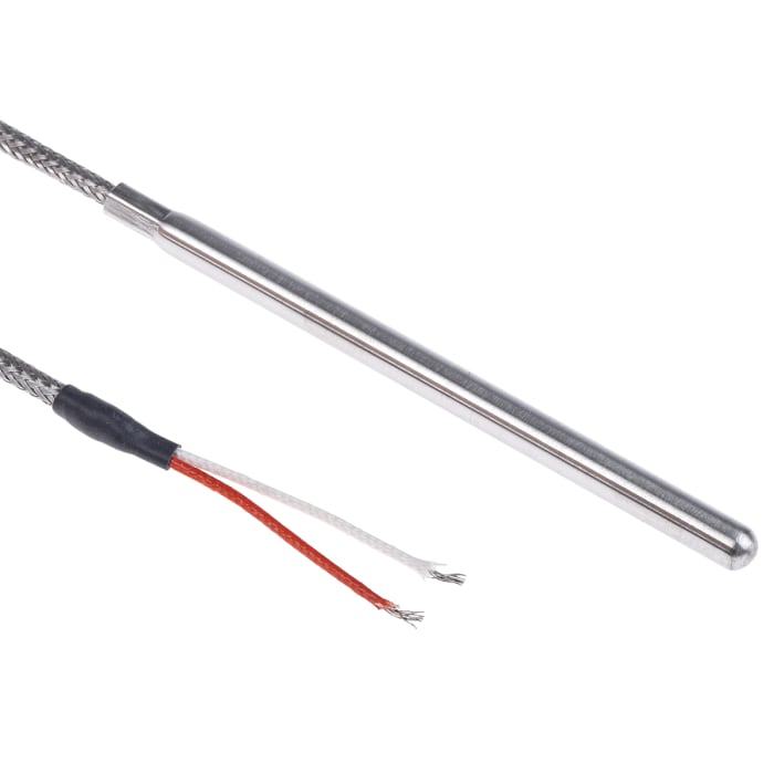 Sensor RTD PT100 Correge de 2 hilos, sonda: Ø 6mm, long. 100mm, cable de 3m, temp. 0°C → +400°C